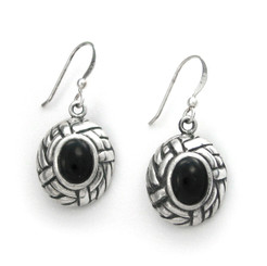 Sterling Silver Shell and Woven Frame "Arlene" Earrings, Onyx