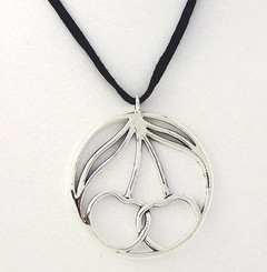 Sterling Silver Cherries Pendant on Ultra Fiber Suede Cord, 16"