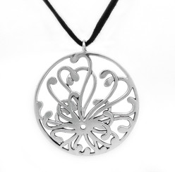 Sterling Silver Chrysanthemum Bloom Pendant on Ultra Fiber Suede Cord, 16"