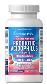 Item #26133 /Puritan's Pride Chewable Probiotic Acidophilus with Lactis 60s /  咀嚼型乳酸菌60粒(EXP有效日期 10/2026)