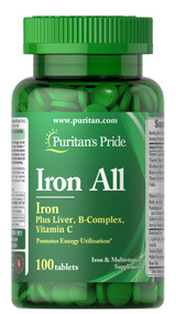 Item # 1911 / Iron All Iron Plus Liver, B-Complex, Vitamin C 100s /  Iron All 鐵、肝、B雜及維他命Ｃ配方100粒