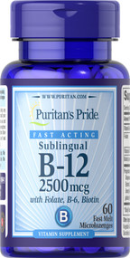 Item # 18641 / Fast Acting Sublingual B-12 2500 mcg with Folic Aicd, B-6, Biotin 60s / B-12 2,500微克舌下片(含葉酸，B-6和生物素) 60粒