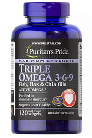 Item # 51256 / Puritan's Pride Maximum Strength Triple Omega 3-6-9 Fish, Flax & Chia Oils 120s /  強效奧米加3-6-9 (亞麻籽油、魚油、奇亞籽油專利配方) 120粒