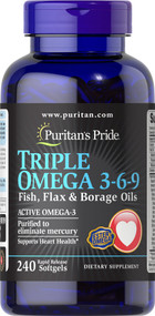 Item#18519 / Triple Omega 3-6-9 Fish, Flax & Borage Oils 奧米加3-6-9 (亞麻籽油、魚油、月見草油和琉璃苣油專利配方) 240粒