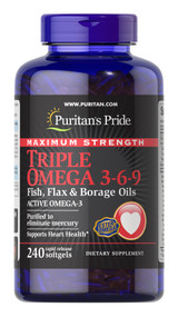 Item # 10148 / Maximum Strength Triple Omega 3-6-9 Fish, Flax & Borage Oils 240s / 強效奧米加3-6-9 (亞麻籽油、魚油和琉璃苣油專利配方) 240粒