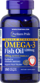 Item #17132) Double Strength Omega-3 Fish Oil 雙倍強效奧米加3 魚油丸1,200毫克 (含600毫克活性奧米加3) 180粒