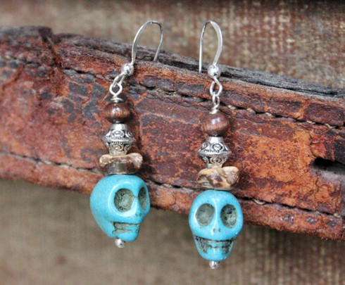 Turquoise Skull Bohemian Earrings