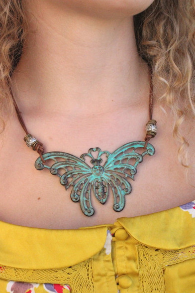 Verdigris Butterfly Statement Necklace