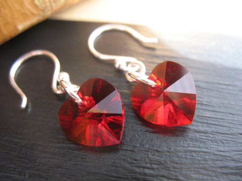 Red Swarovski Crystal Earrings - Genuine Sterling Silver, by Ever Designs Jewelry