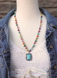 Multi-Color Bohemian Crocheted Necklace With Rectangular Turquoise Pendant