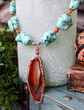 Chunky Turquoise Necklace With Agate Pendant