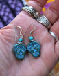 Blue Sugar Skull Earrings, genuine sterling silver, hypoallergenic jewelry