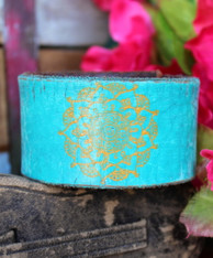 Turquoise Mandala Recycled Leather Cuff