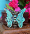 Turquoise Verdigris Butterfly Recycled Leather Cuff