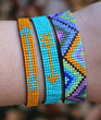 Hand Loomed Beaded Bracelet, colorful with zig zag chevron pattern bohemian boho chic handwoven artisan jewelry