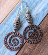 Textured Copper Spiral Earrings, antique copper and silver, mixed metals, hypoallergenic "Adeline"