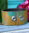 Yellow and Turquoise Mandala Hand Painted Recycled Leather Cuff