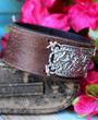 Recycled Brown Leather Cuff Bracelet With Rectangular Silver Plaque Bohemian Boho Chic