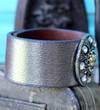Silver Recycled Leather Cuff Rhinestone Bling Dressy Boho Chic Bracelet Cleopatra