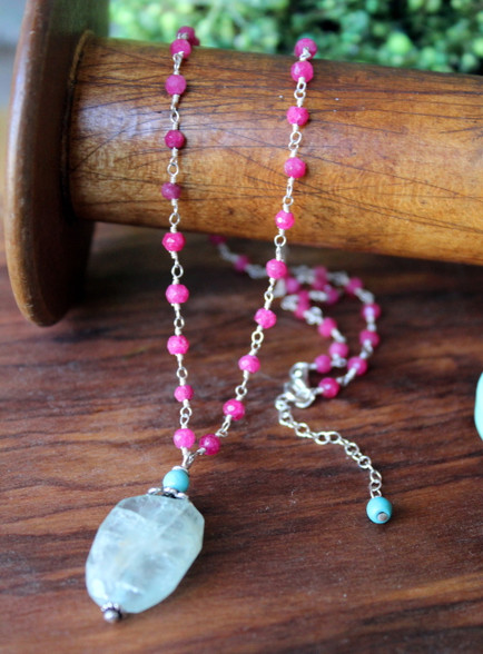 Arwen Ruby and Aquamarine Wire-Wrapped Chain Necklace