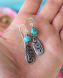 Turquoise Dangle Earrings Leaf Pattern