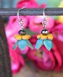 Leather Flower Earrings Turquoise Yellow