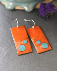 Enameled Copper Earrings - Woodstock Orange and Turquoise