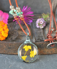 Yellow Pressed Flower Bohemian Necklace