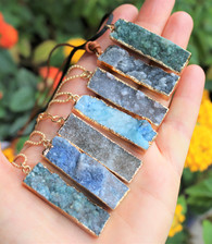 Natural Druzy Bar Necklace Gold Dipped