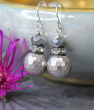 Silver Mirrorball Earrings Disco Ball Grey Gray Dressy Elegant Holiday Jewelry
