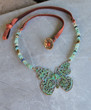 Ancient Roman Glass Butterly Leather Bohemian Necklace