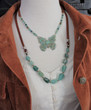 Roman Glass Bohemian Necklace Tan Leather Recycled Glass Nuggets Aqua Green
