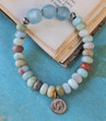 Earth and Sky Amazonite Stretch Bracelet Gemstones Recycled Glass Blue Green Aqua Turquoise