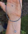 Sunshine and Denim Sapphire Dainty Delicate Sterling Silver Chain Tiered Necklace