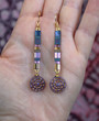 Raya Earrings - Tila Beaded Stripe Ombre Stick Long Gold Purple Flower Opium
