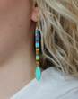 Raya Earrings - Tila Beaded Stripe Ombre Stick Long Multicolor Gold Hammered Disk Round Carmel