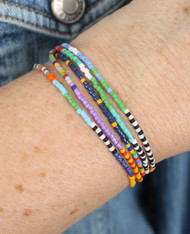 SEEDZ Beaded Wrap - Woodstock Colorful seed bead necklace bracelet bold bright colors stripes