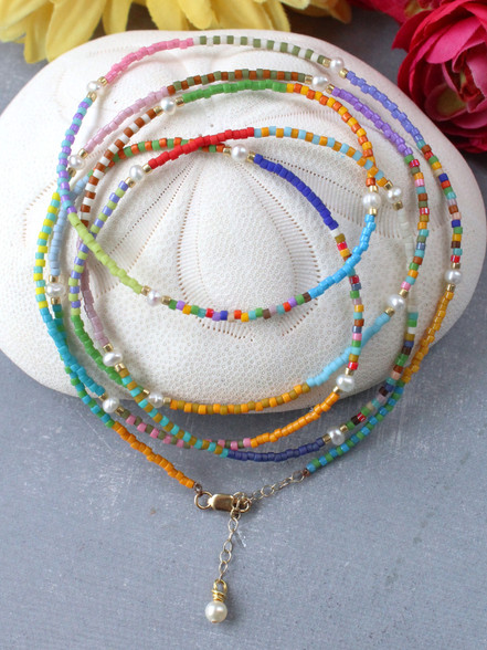 SEEDZ Beaded Wrap - Lola Colorful seed bead pearl necklace bracelet bright colors stripes elegant
