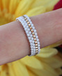 Beaded Ring Band - White and Gold Peyote Stitch Handwoven Ring