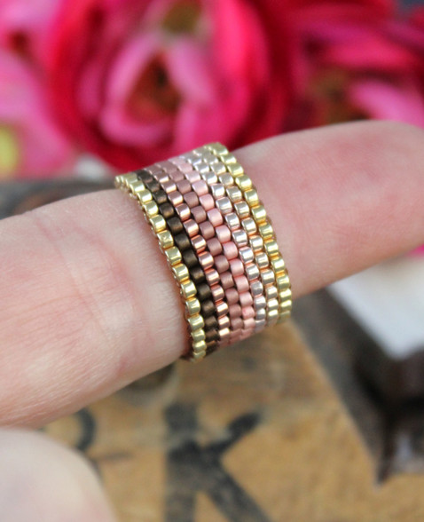 Beaded Ring Band - Metallic Ombre Gold Rose Gold Ombré