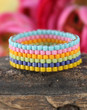 Beaded Ring Band - Rio Bright Primary Colors Peyote Wide Band Boho Chic