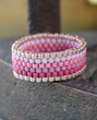 Beaded Ring Band - Pink Ombré Seed Bead Peyote Wide