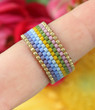 Beaded Ring Band - Breeze Soft Pastel Colors Peyote Wide Band