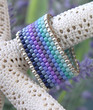 Beaded Ring Band - Bluebird Blue Ombre Ombré Gradient Silver Peyote Stitch Wide Band