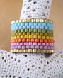 Beaded Ring Band - Diani Pastel Colors Gold Peyote wide band