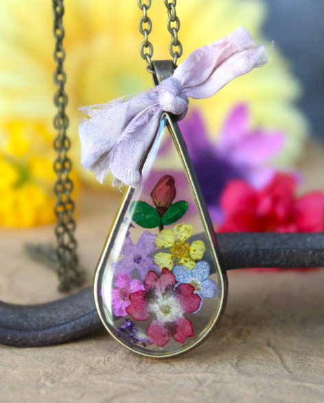 Long Pressed Flower Necklace