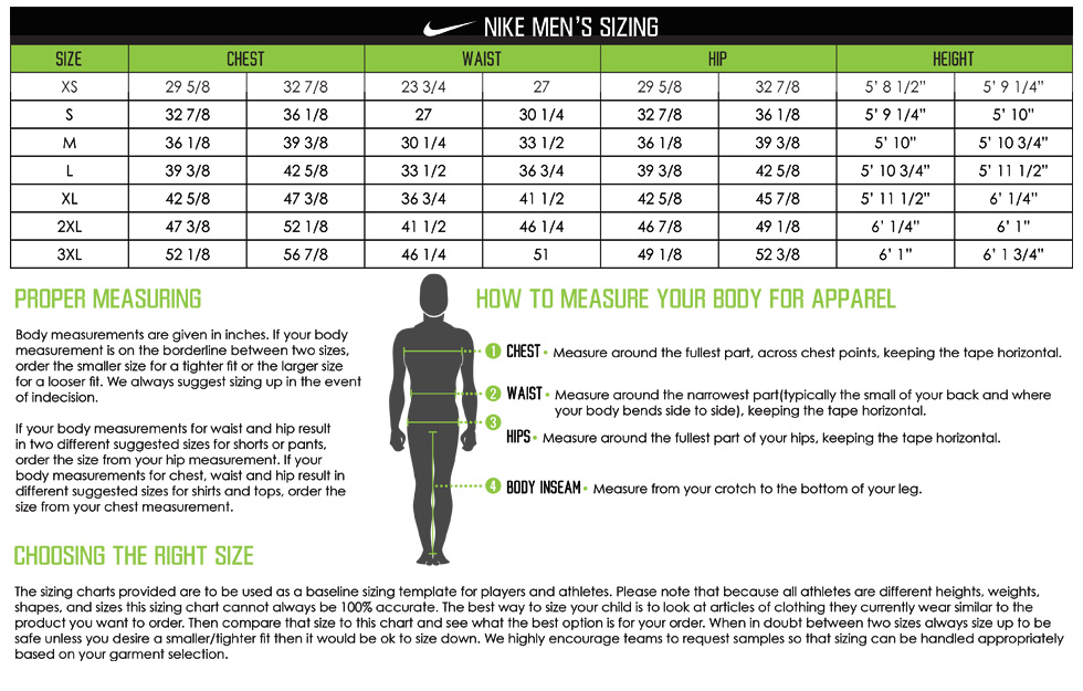 Nike Small Size Chart