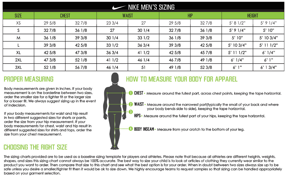 Custom Nike Jackets Sizing Chart
