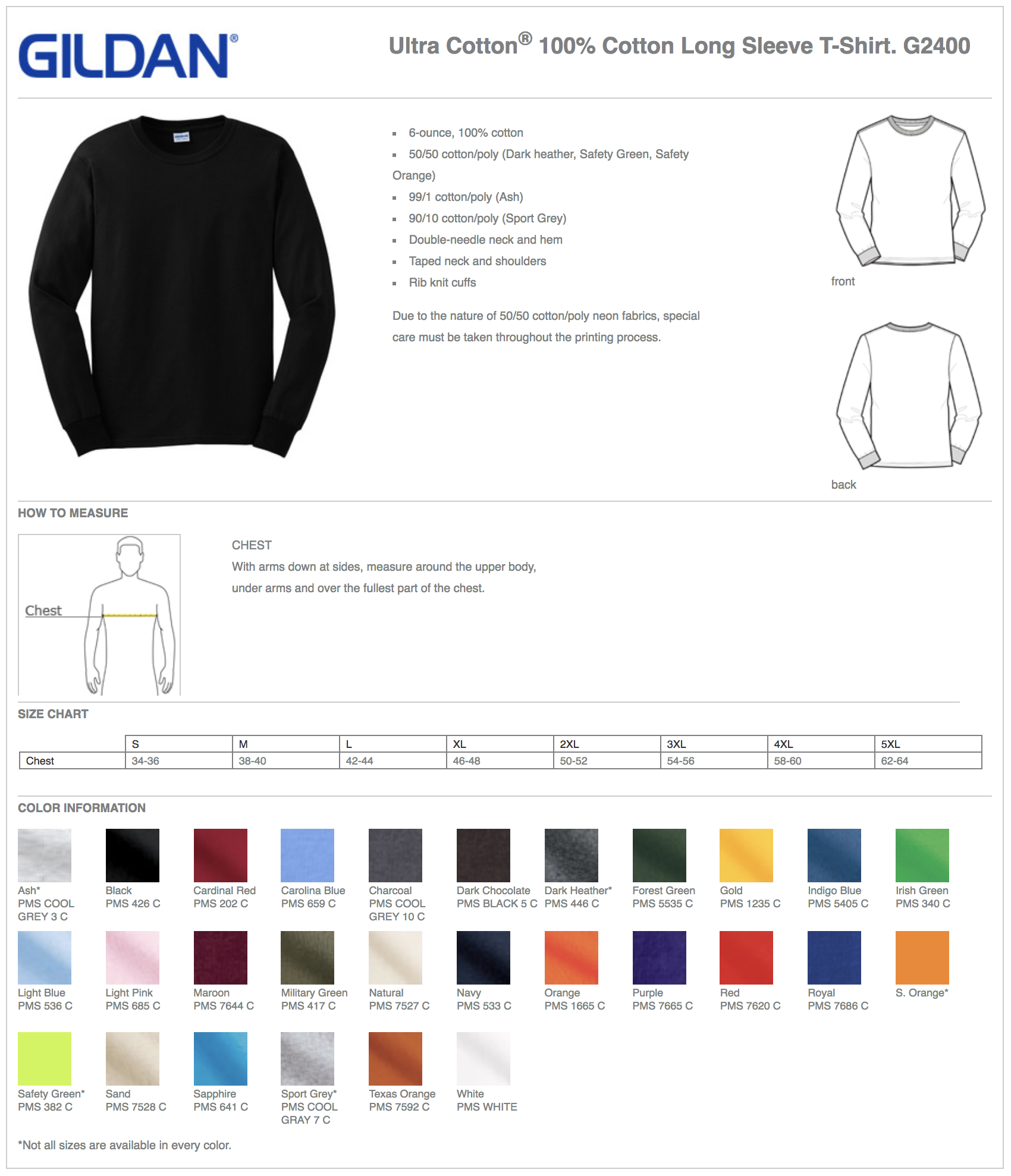 G200 Gildan Ultra Cotton T Shirt Size Chart