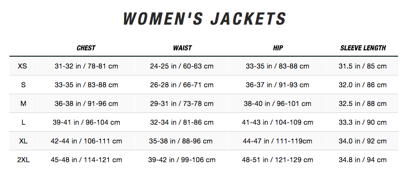 North Face Women S Jacket Size Chart